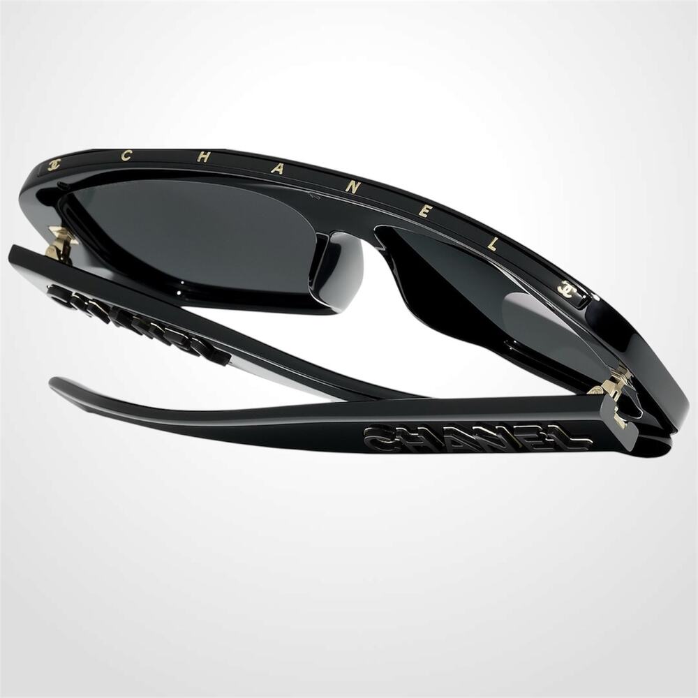 New CHANEL Sunglasses Black Shield Writing On Top 2026 Collection - Picture 4 of 5